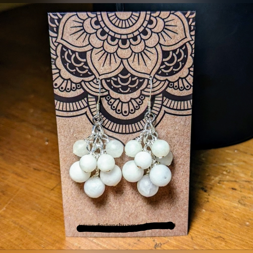 Snow Quartz Genuine Gemstone Handmade Earrings, Silver Chain, Sterling Ear wires